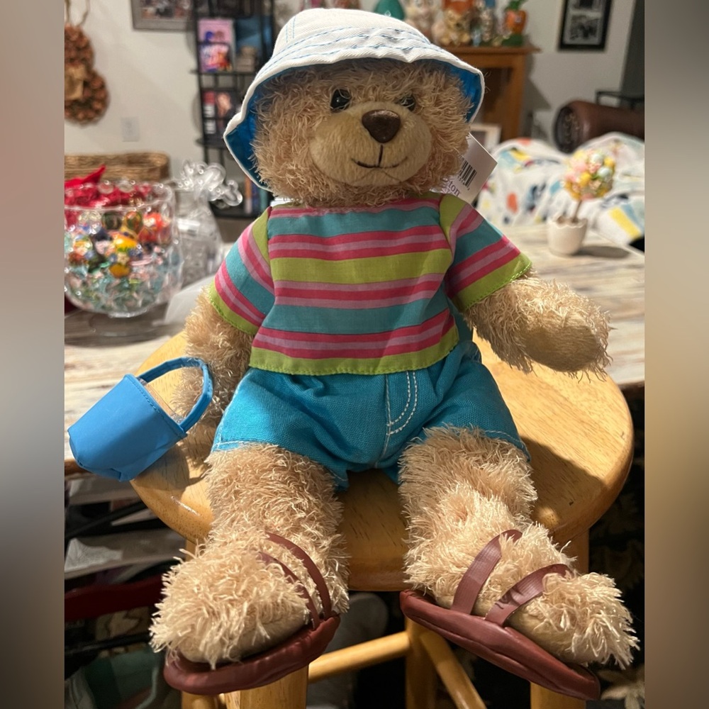 VTG Burton & Burton Plush Teddy Bear Brown Fluffy w/ Outfit & Sand Pail NWT